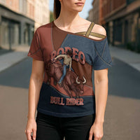 Bull Riding Cross Shoulder Shirt Western Cowboy Denim And Leather Effect