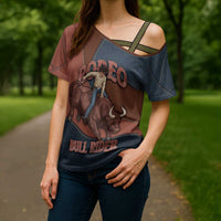Bull Riding Cross Shoulder Shirt Western Cowboy Denim And Leather Effect