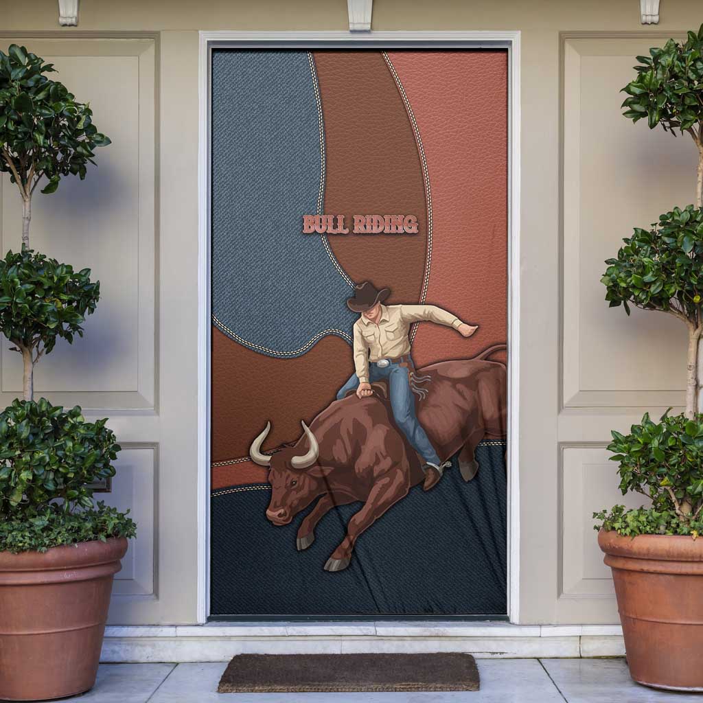 Bull Riding Door Cover Western Cowboy Denim And Leather Effect