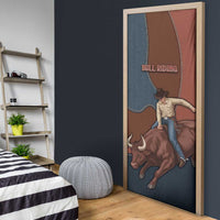 Bull Riding Door Cover Western Cowboy Denim And Leather Effect