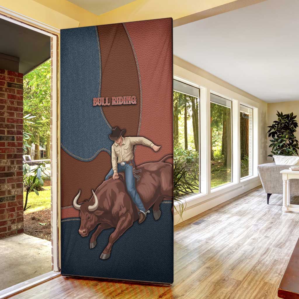Bull Riding Door Cover Western Cowboy Denim And Leather Effect