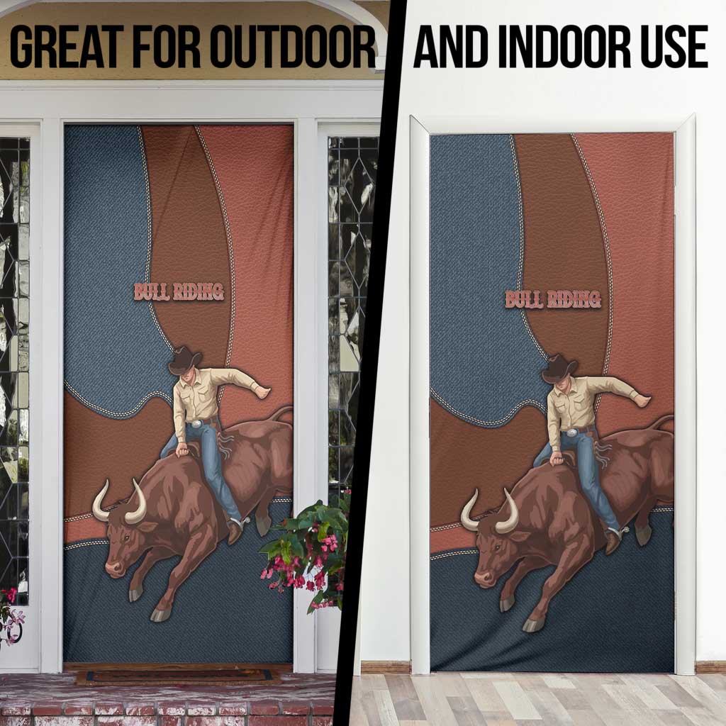 Bull Riding Door Cover Western Cowboy Denim And Leather Effect