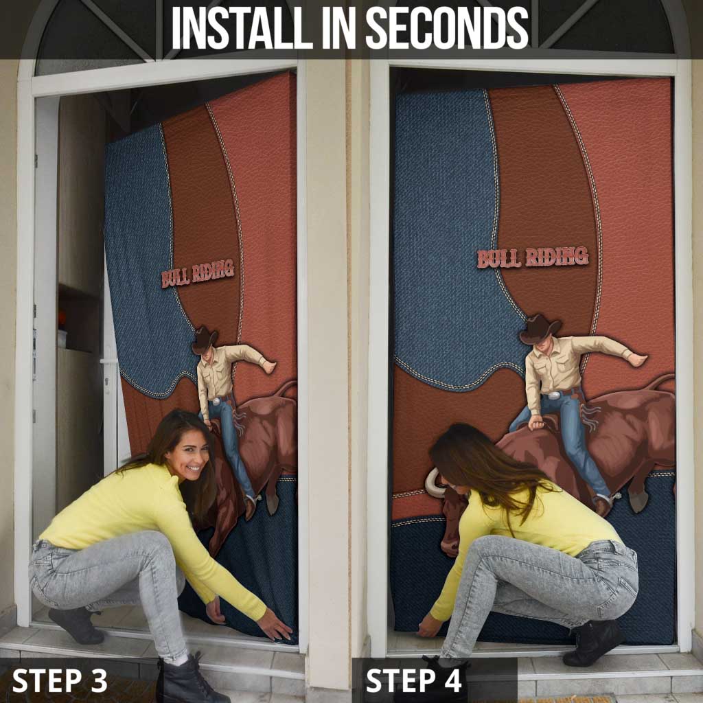 Bull Riding Door Cover Western Cowboy Denim And Leather Effect