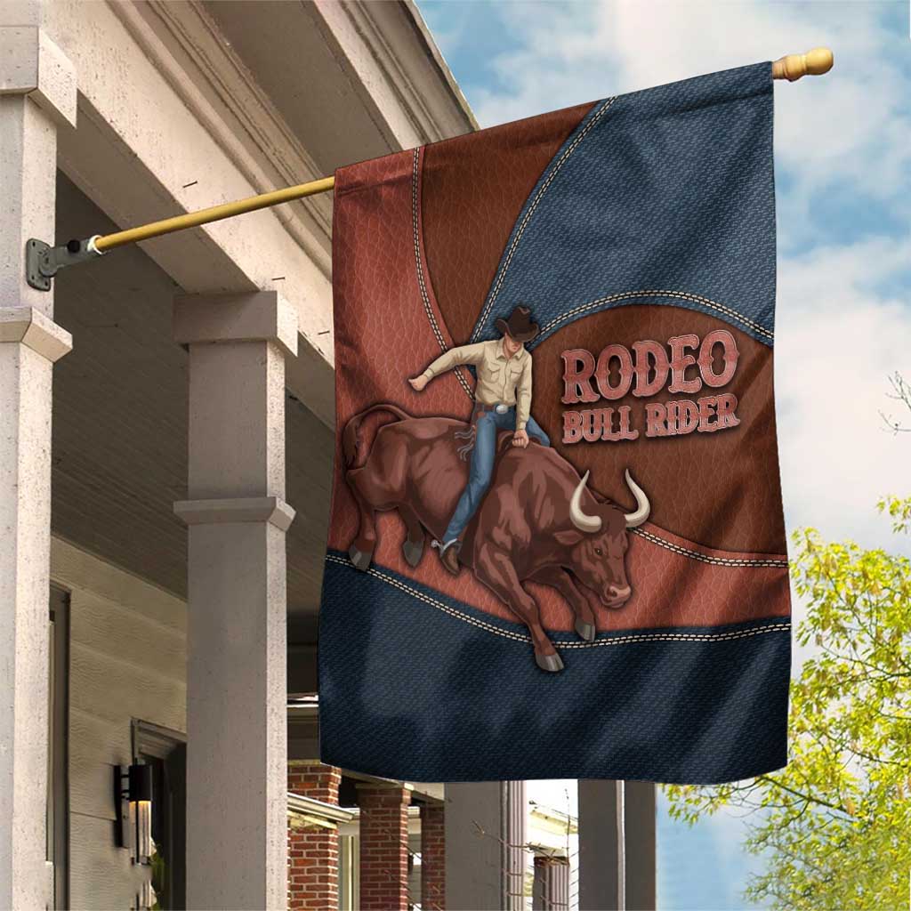 Bull Riding Garden Flag Western Cowboy Denim And Leather Effect