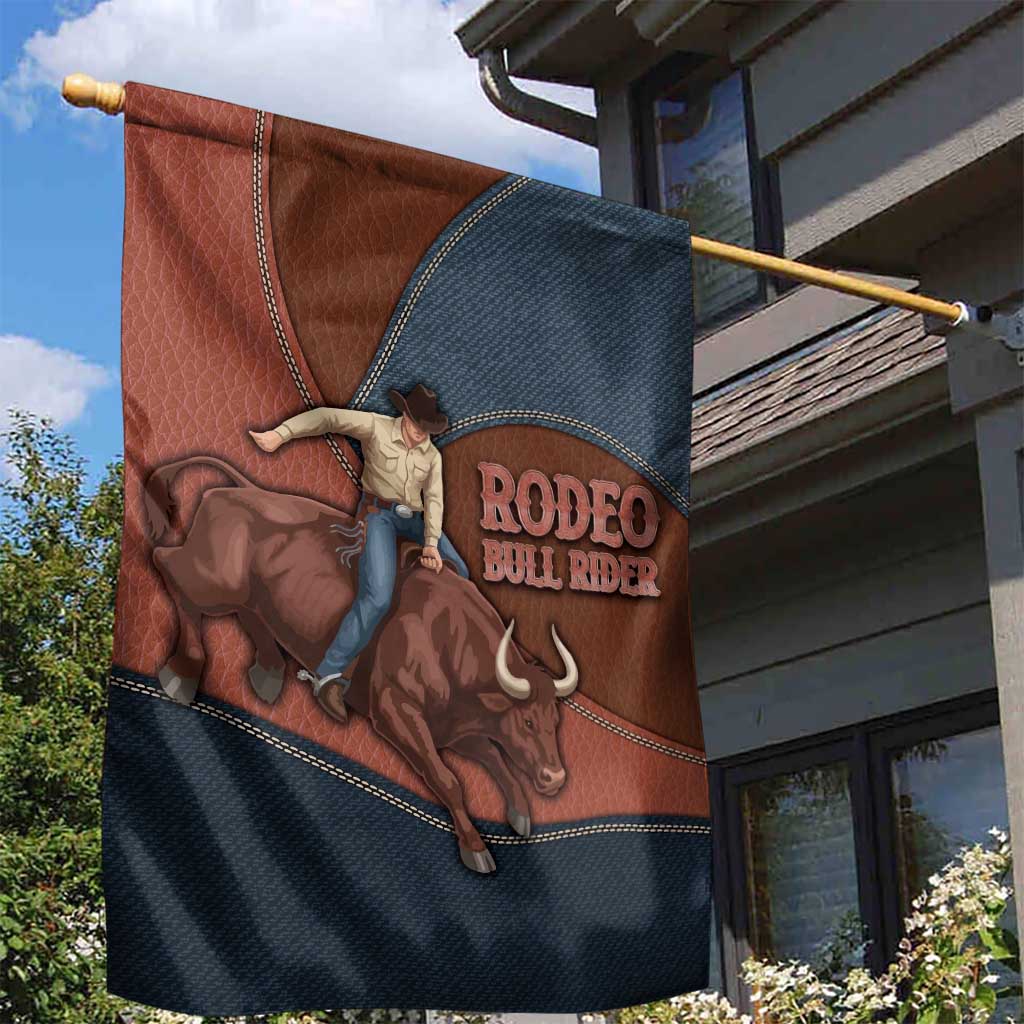 Bull Riding Garden Flag Western Cowboy Denim And Leather Effect