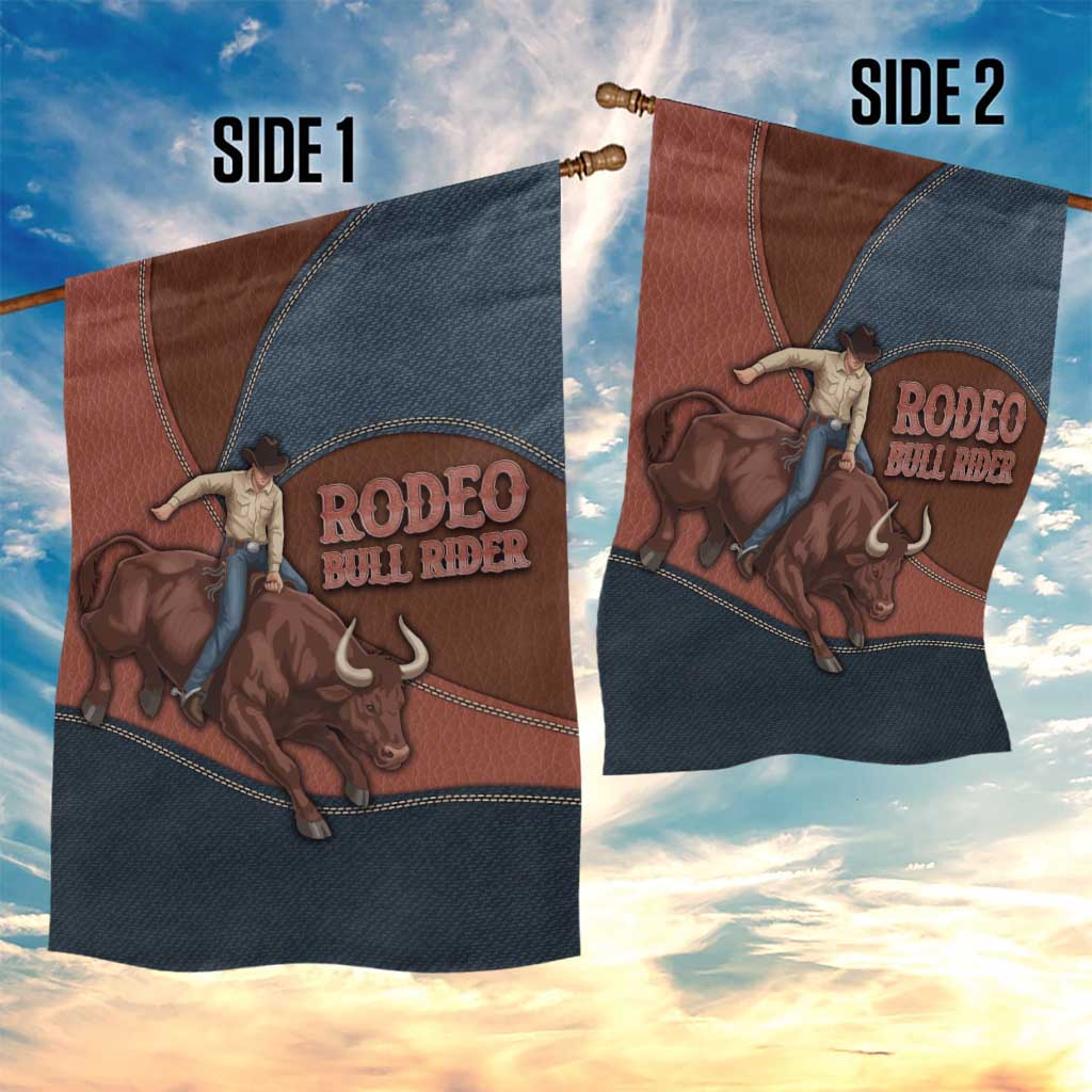 Bull Riding Garden Flag Western Cowboy Denim And Leather Effect