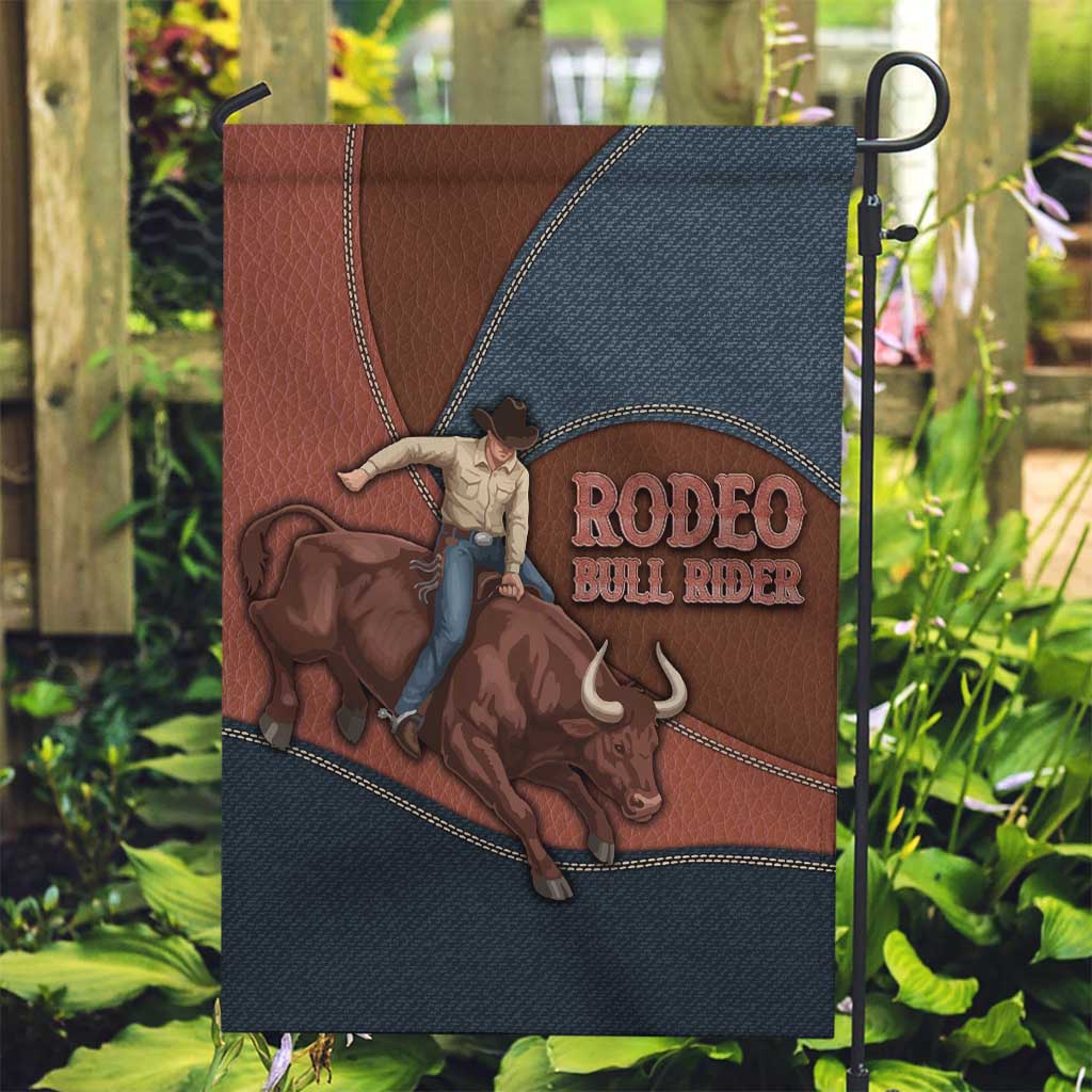 Bull Riding Garden Flag Western Cowboy Denim And Leather Effect