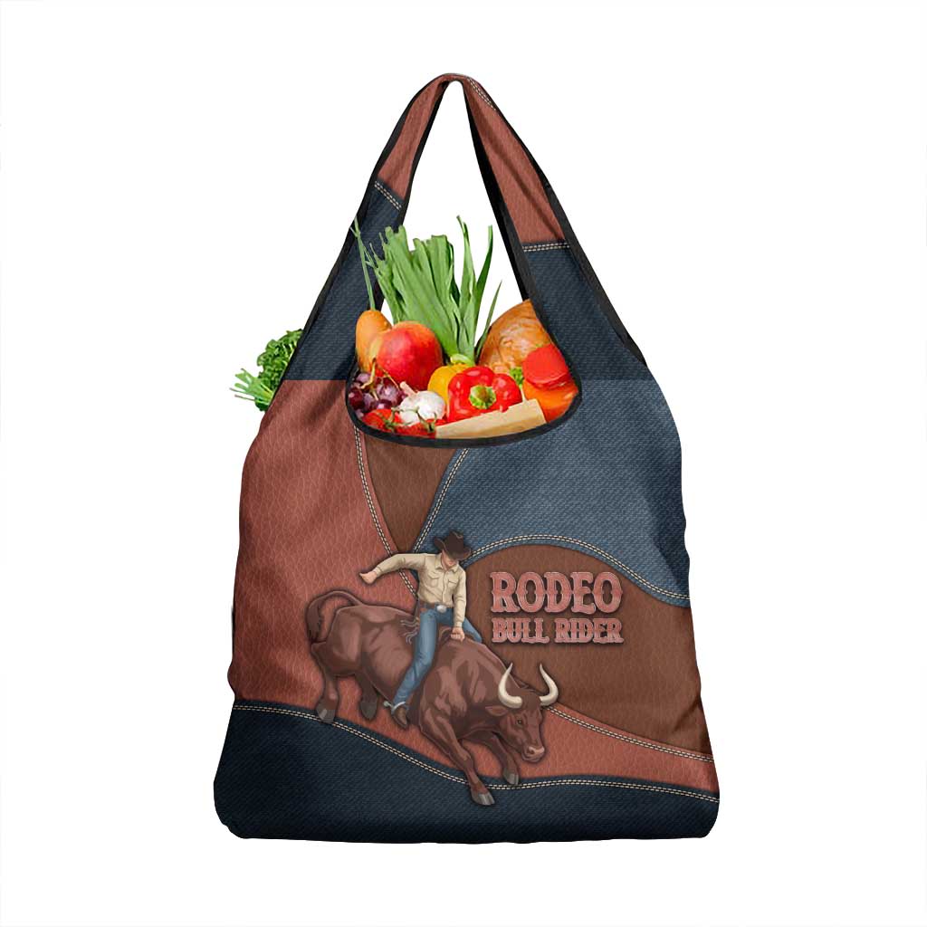 Bull Riding Grocery Bag Western Cowboy Denim And Leather Effect