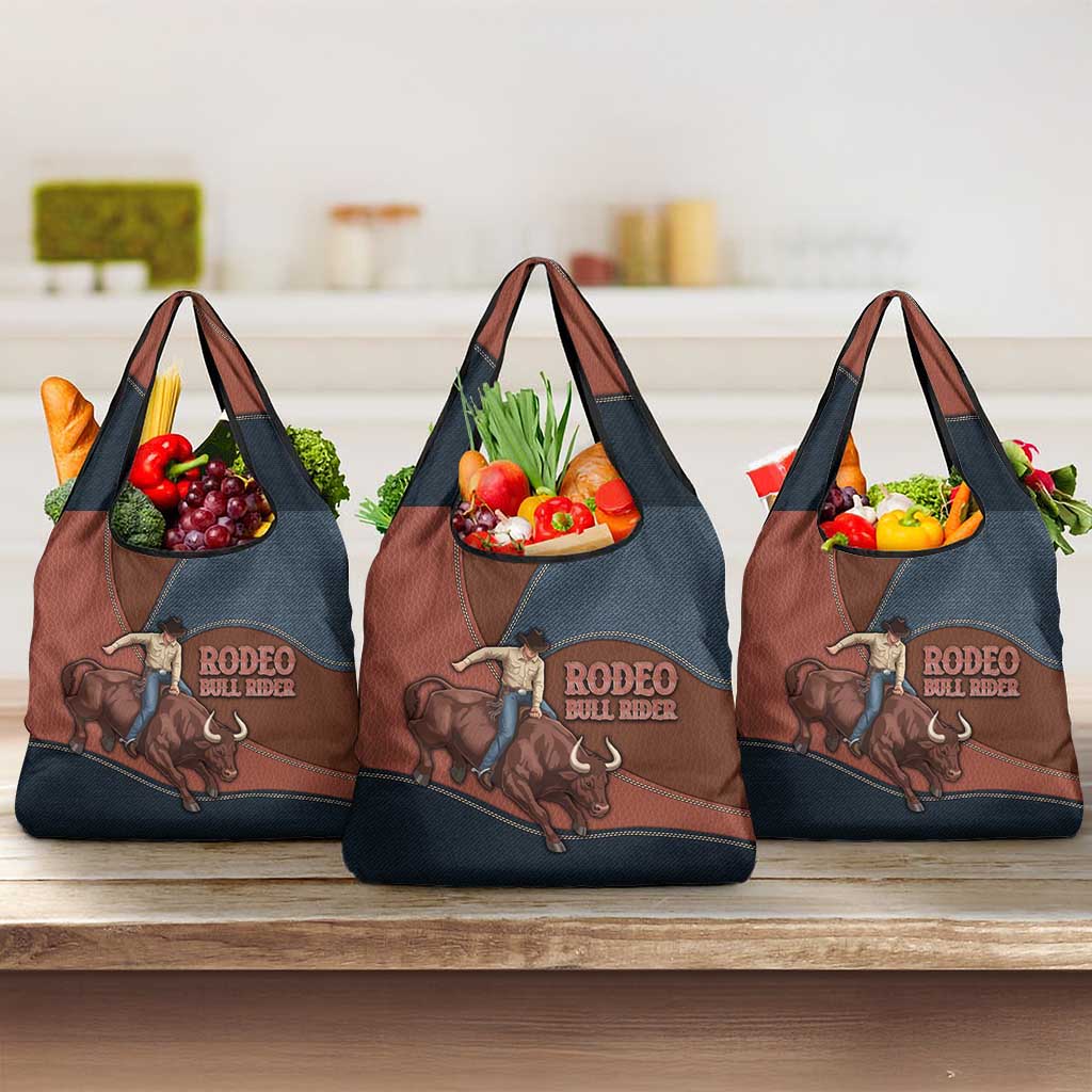 Bull Riding Grocery Bag Western Cowboy Denim And Leather Effect