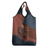 Bull Riding Grocery Bag Western Cowboy Denim And Leather Effect