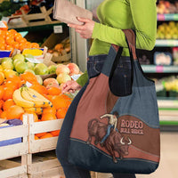 Bull Riding Grocery Bag Western Cowboy Denim And Leather Effect