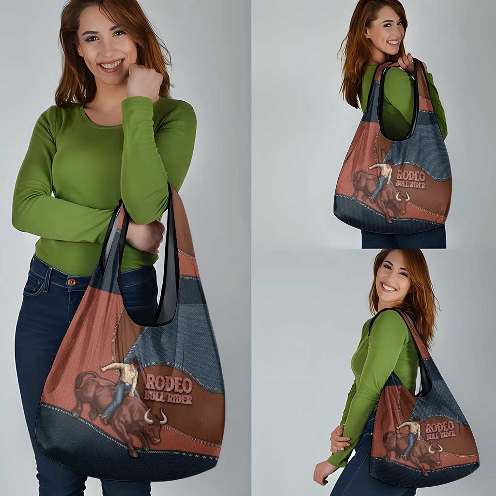 Bull Riding Grocery Bag Western Cowboy Denim And Leather Effect