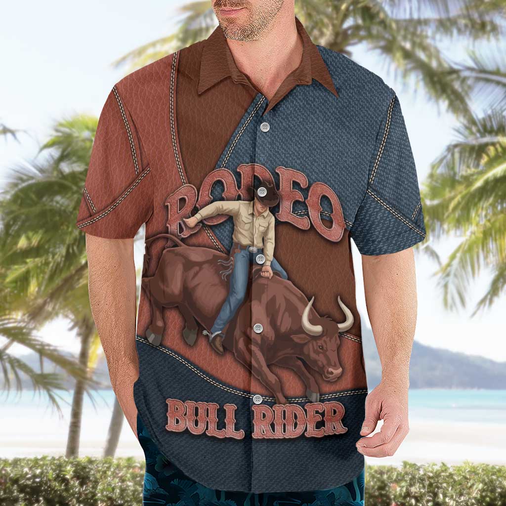 Bull Riding Hawaiian Shirt Western Cowboy Denim And Leather Effect