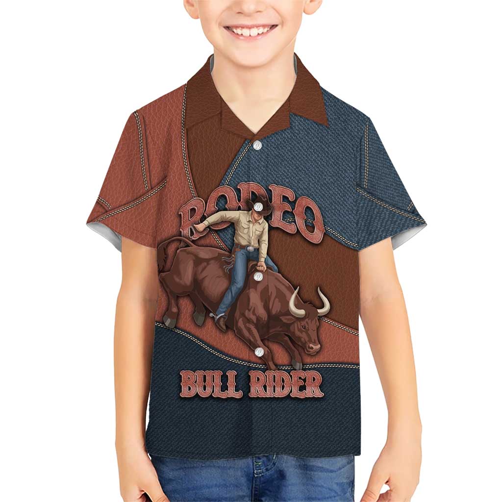Bull Riding Hawaiian Shirt Western Cowboy Denim And Leather Effect