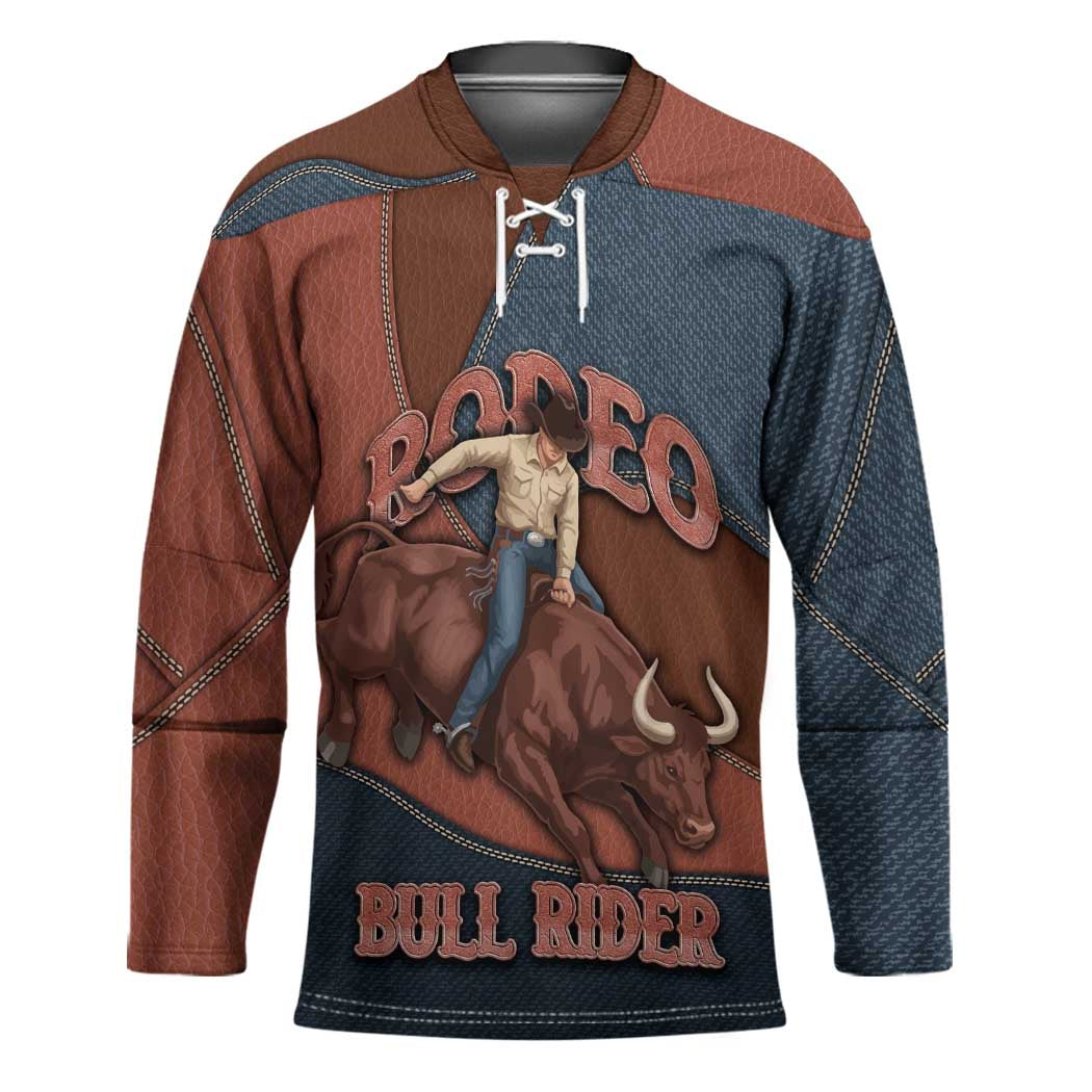 Bull Riding Hockey Jersey Western Cowboy Denim And Leather Effect