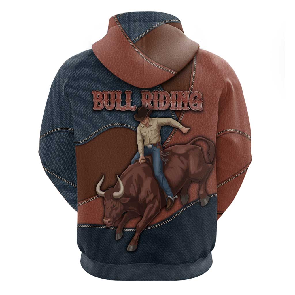 Bull Riding Hoodie Western Cowboy Denim And Leather Effect