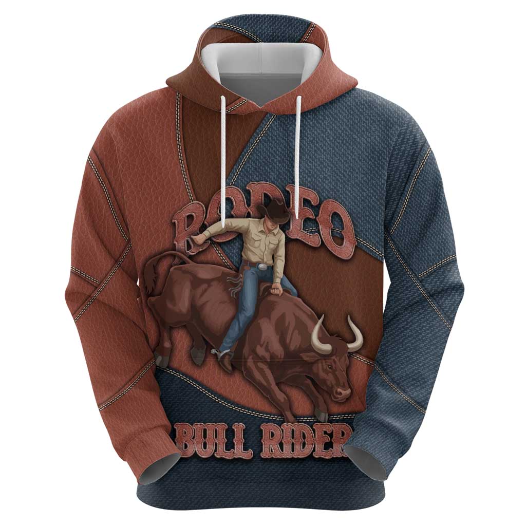 Bull Riding Hoodie Western Cowboy Denim And Leather Effect
