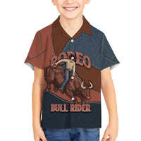 Bull Riding Kid Hawaiian Shirt Western Cowboy Denim And Leather Effect
