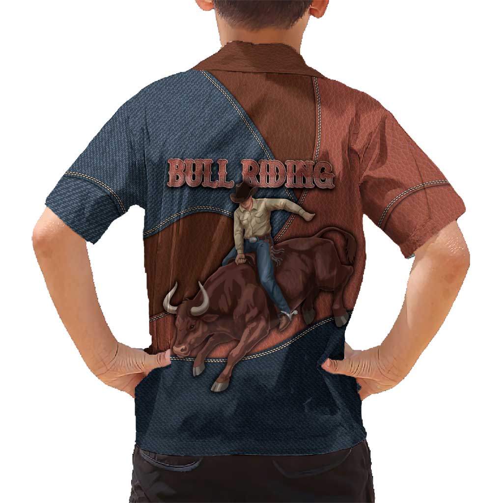 Bull Riding Kid Hawaiian Shirt Western Cowboy Denim And Leather Effect
