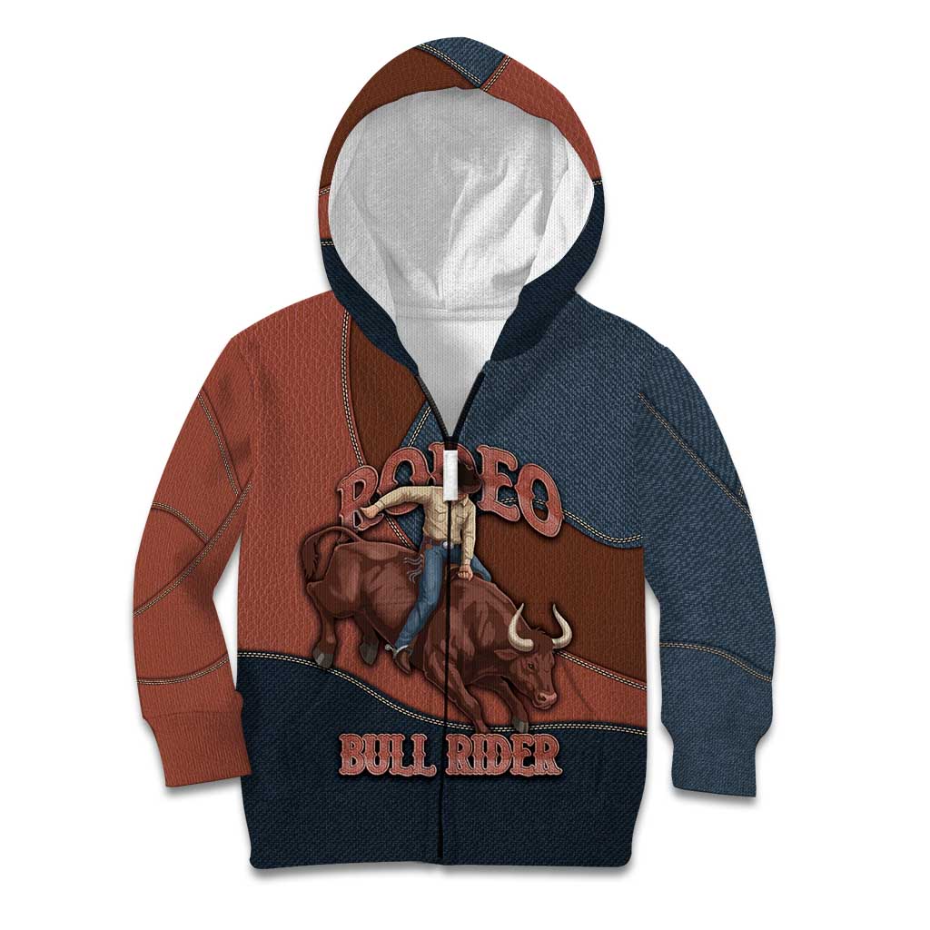 Bull Riding Kid Hoodie Western Cowboy Denim And Leather Effect