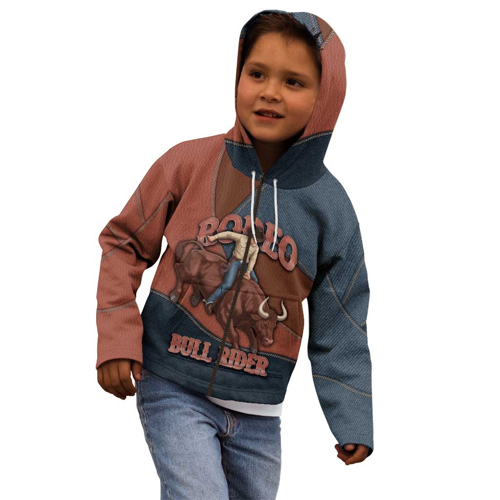 Bull Riding Kid Hoodie Western Cowboy Denim And Leather Effect