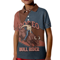 Bull Riding Kid Polo Shirt Western Cowboy Denim And Leather Effect