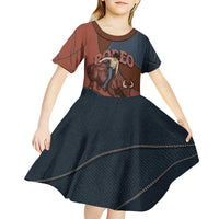 Bull Riding Kid Short Sleeve Dress Western Cowboy Denim And Leather Effect