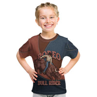 Bull Riding Kid T Shirt Western Cowboy Denim And Leather Effect