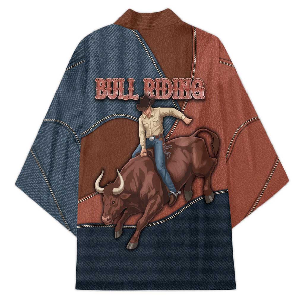 Bull Riding Kimono Western Cowboy Denim And Leather Effect