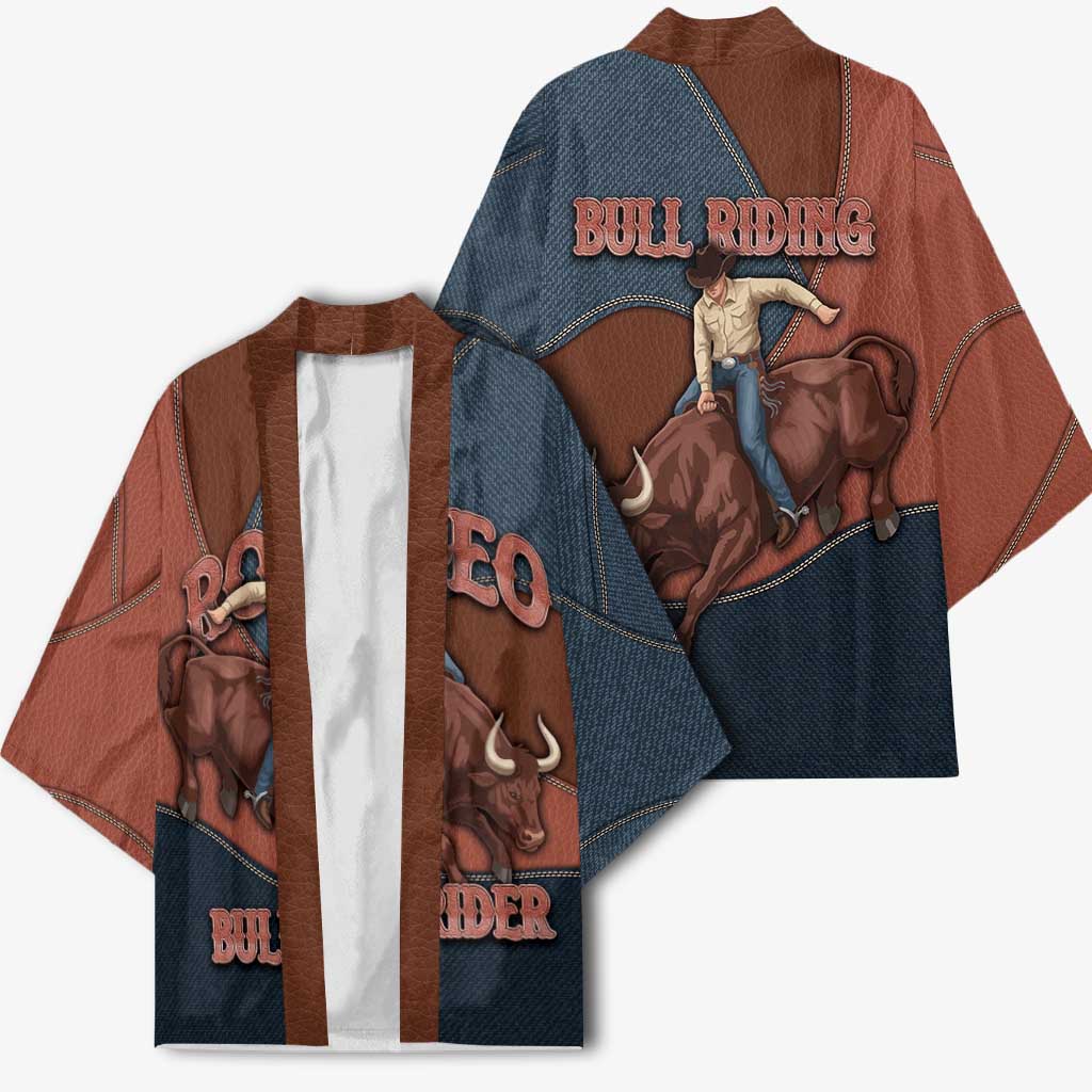 Bull Riding Kimono Western Cowboy Denim And Leather Effect