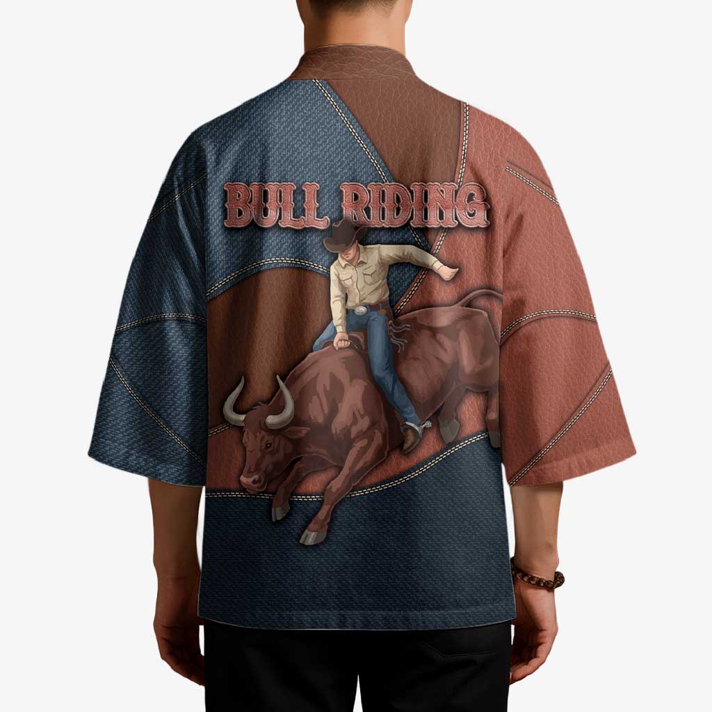 Bull Riding Kimono Western Cowboy Denim And Leather Effect