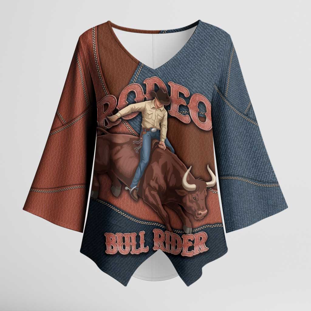 Bull Riding Kimono Sleeve Blouse Western Cowboy Denim And Leather Effect