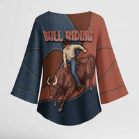 Bull Riding Kimono Sleeve Blouse Western Cowboy Denim And Leather Effect