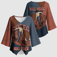 Bull Riding Kimono Sleeve Blouse Western Cowboy Denim And Leather Effect