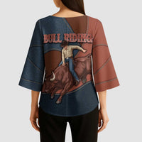 Bull Riding Kimono Sleeve Blouse Western Cowboy Denim And Leather Effect