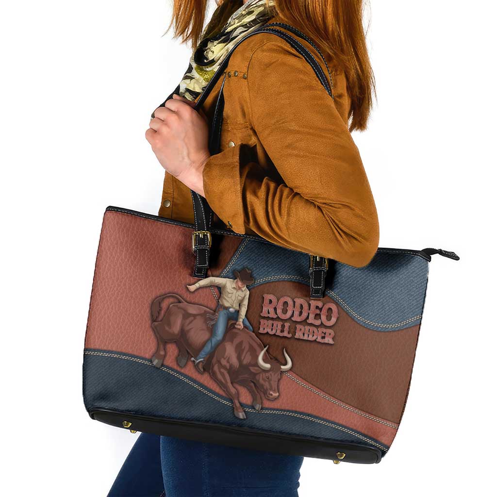 Bull Riding Leather Tote Bag Western Cowboy Denim And Leather Effect