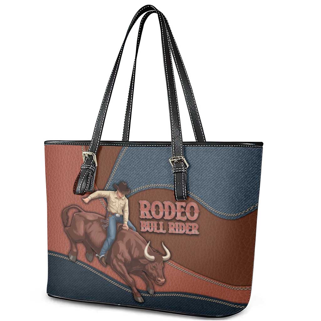 Bull Riding Leather Tote Bag Western Cowboy Denim And Leather Effect