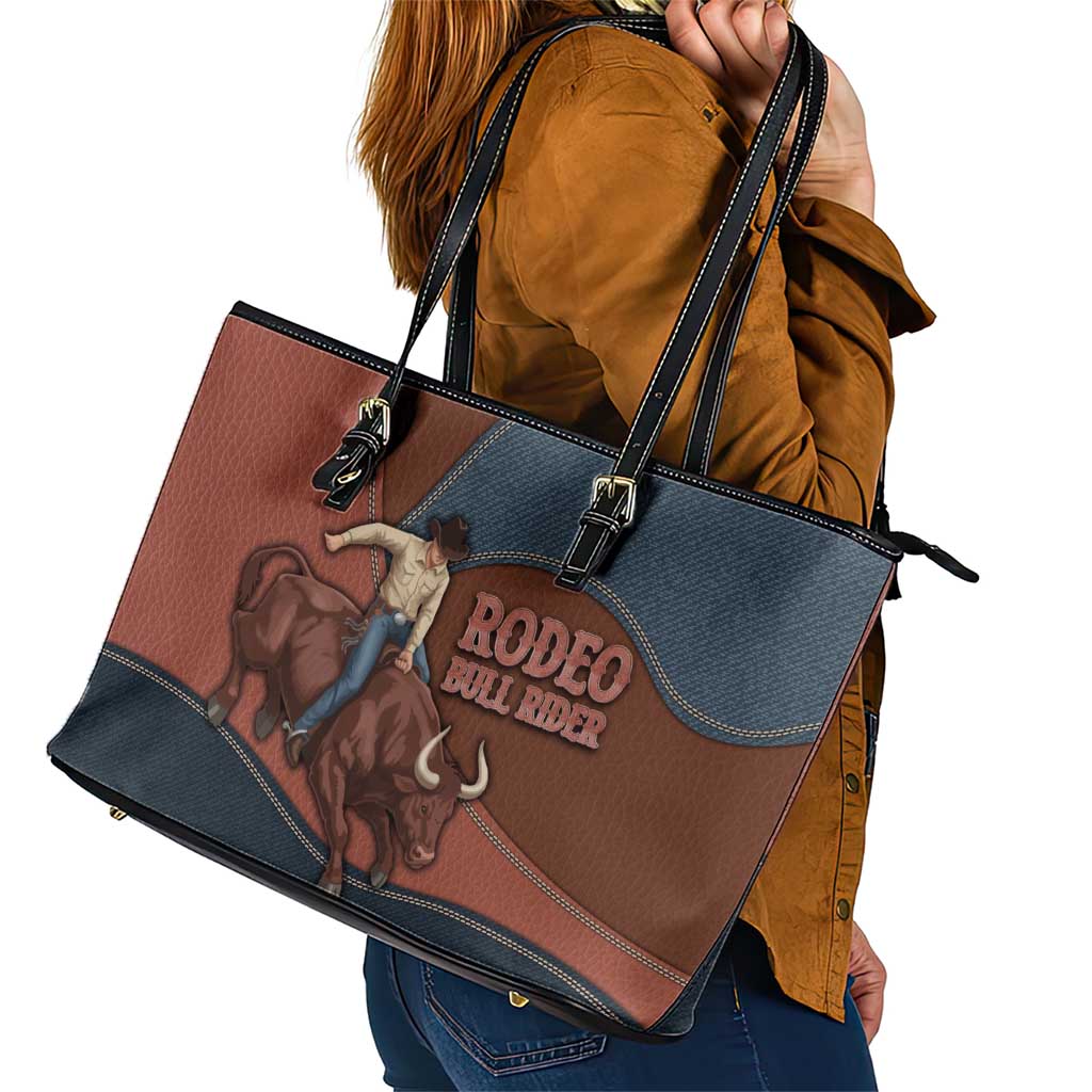 Bull Riding Leather Tote Bag Western Cowboy Denim And Leather Effect