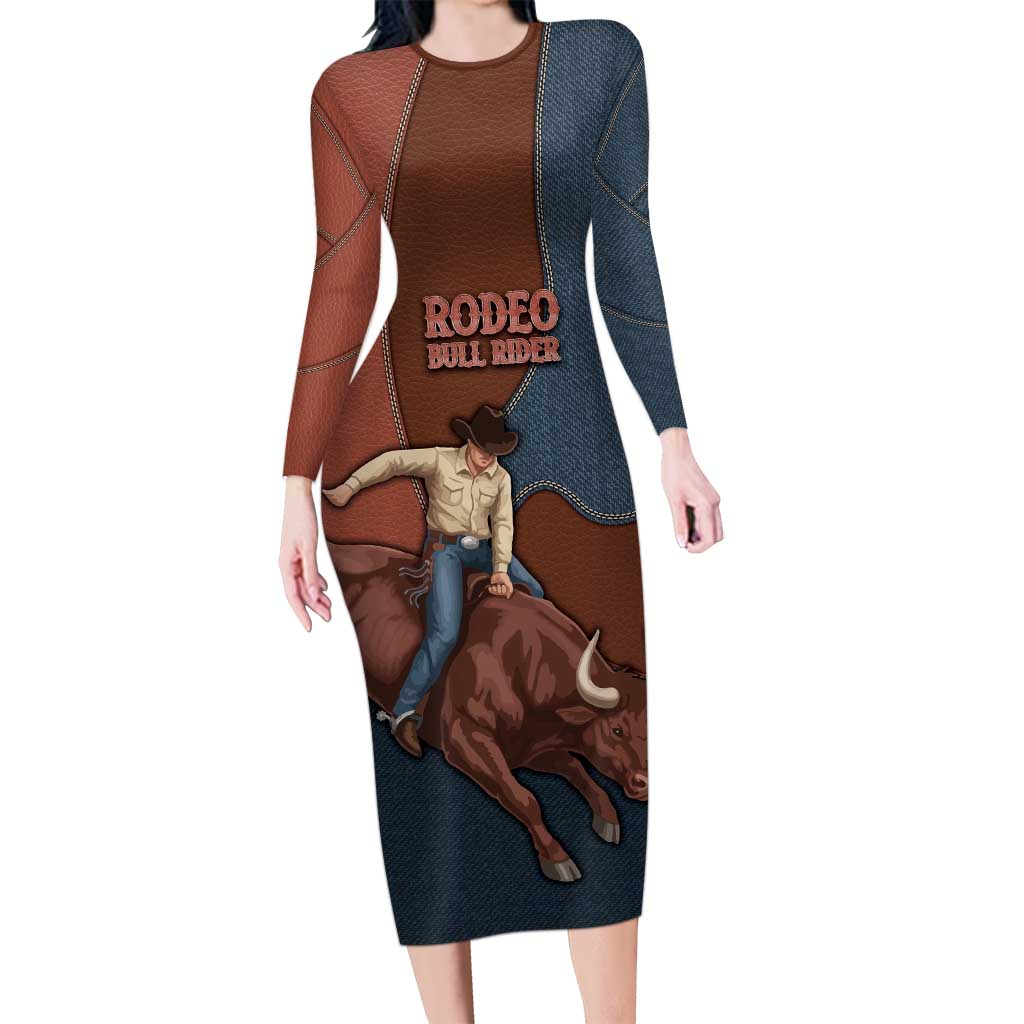 Bull Riding Long Sleeve Bodycon Dress Western Cowboy Denim And Leather Effect