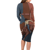 Bull Riding Long Sleeve Bodycon Dress Western Cowboy Denim And Leather Effect