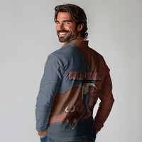 Bull Riding Long Sleeve Polo Shirt Western Cowboy Denim And Leather Effect