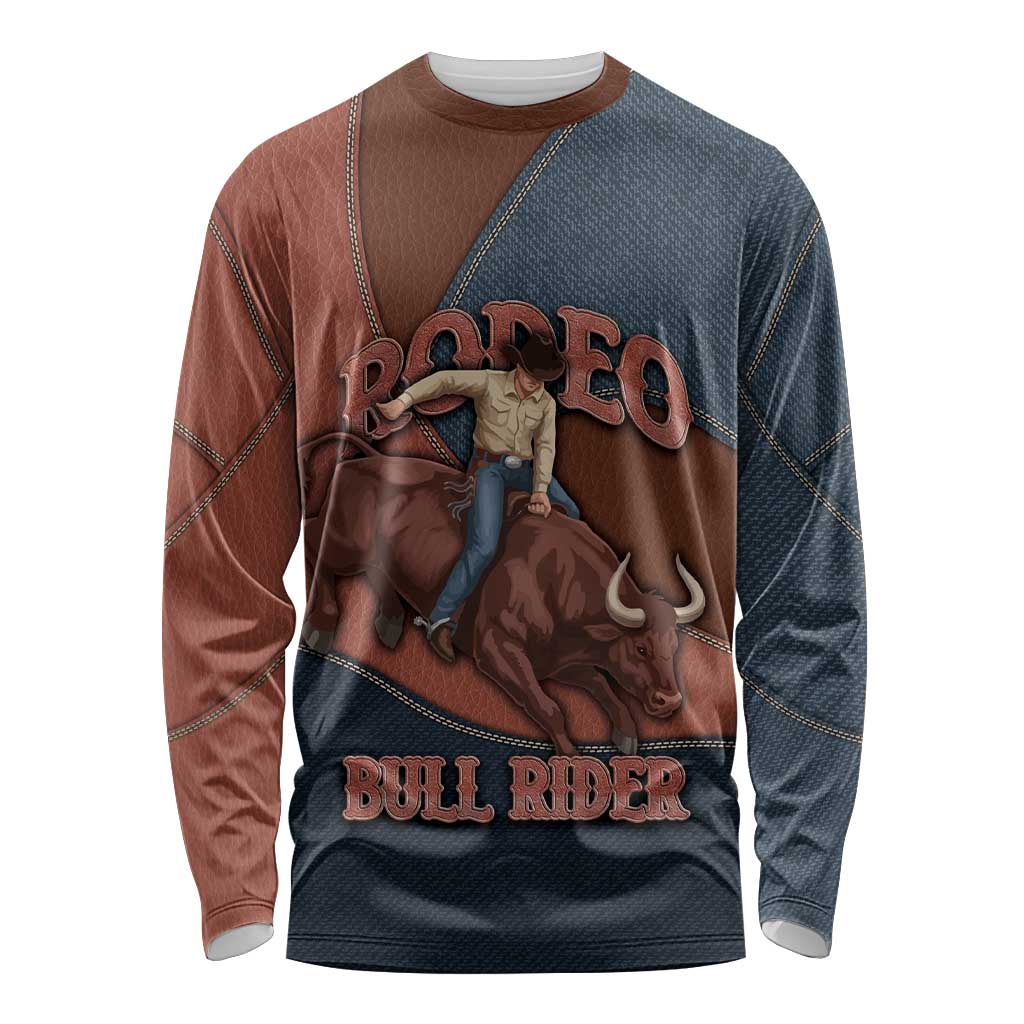 Bull Riding Long Sleeve Shirt Western Cowboy Denim And Leather Effect