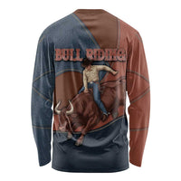Bull Riding Long Sleeve Shirt Western Cowboy Denim And Leather Effect