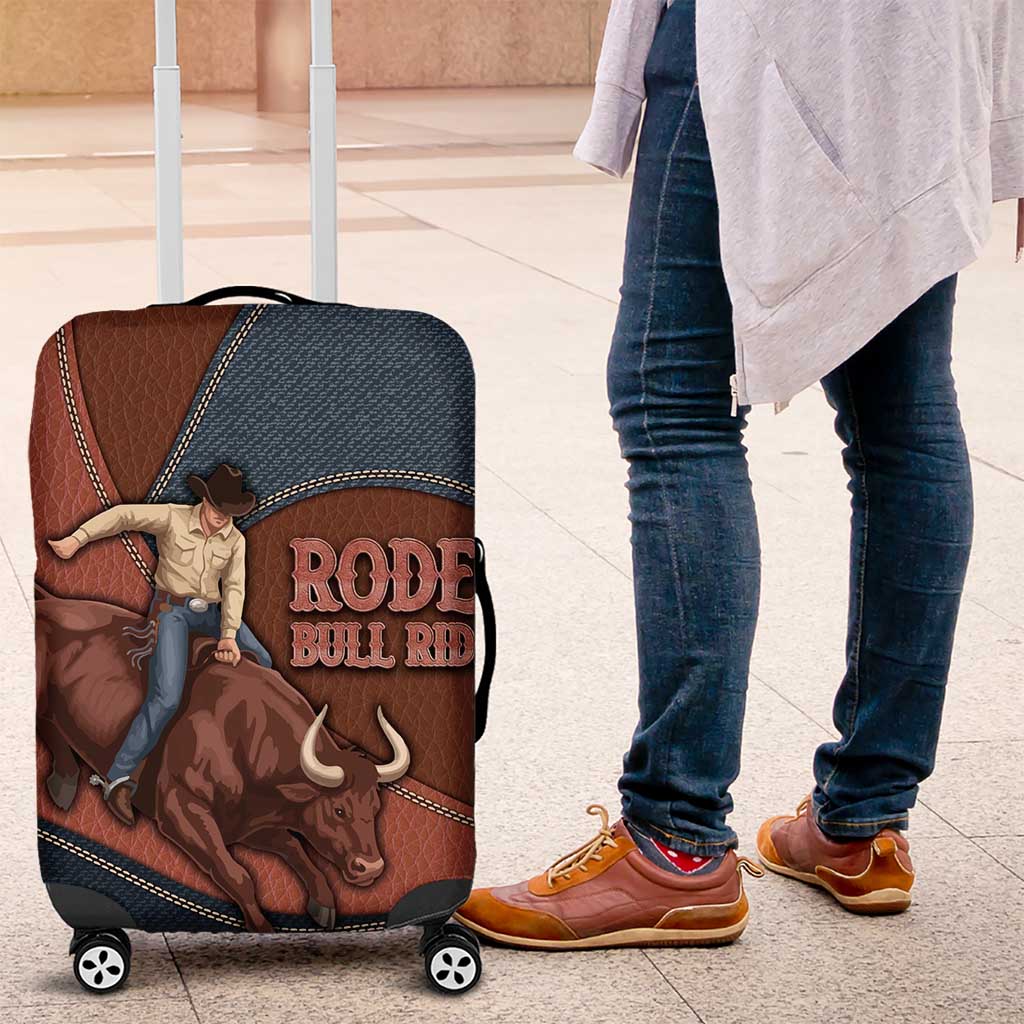 Bull Riding Luggage Cover Western Cowboy Denim And Leather Effect