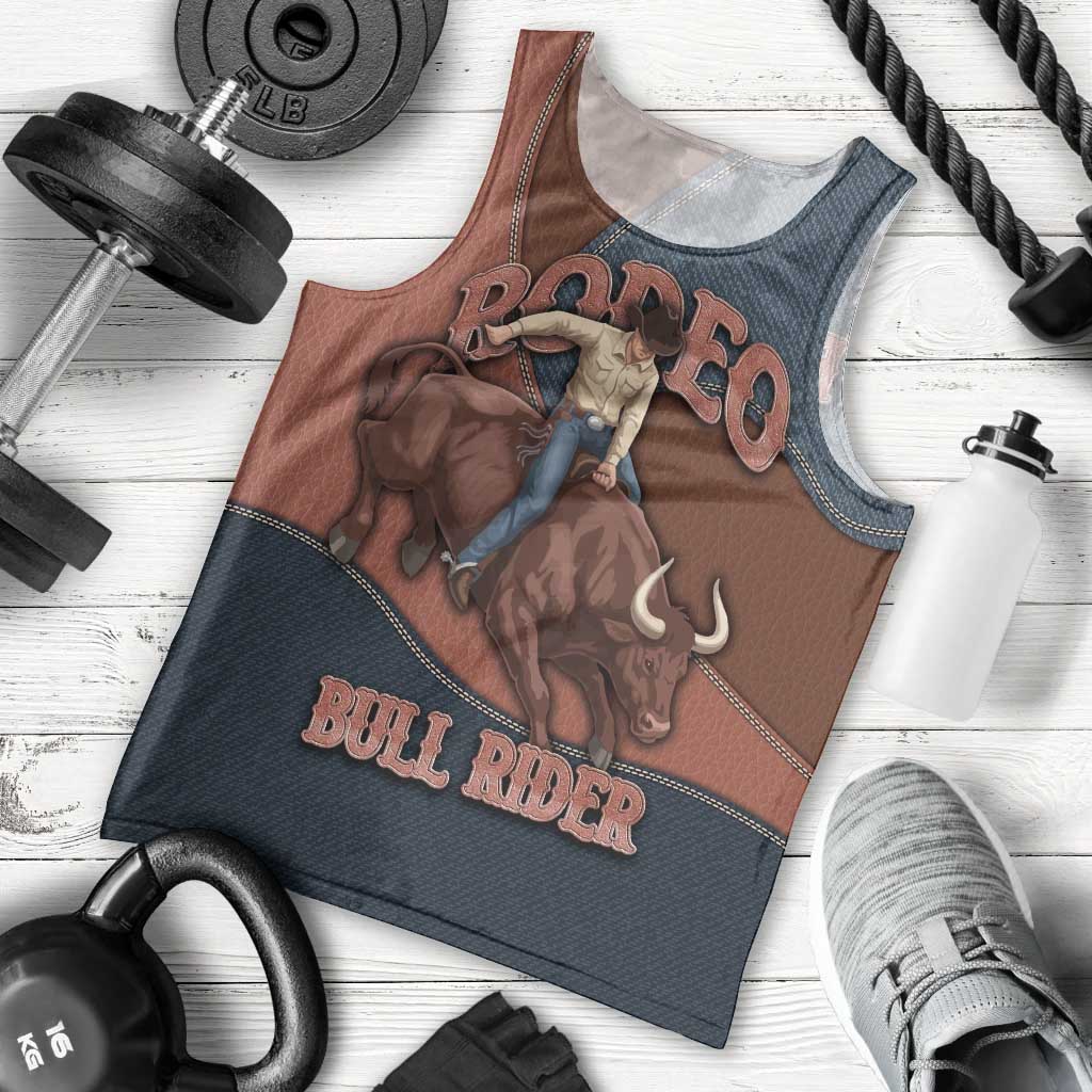 Bull Riding Men Tank Top Western Cowboy Denim And Leather Effect