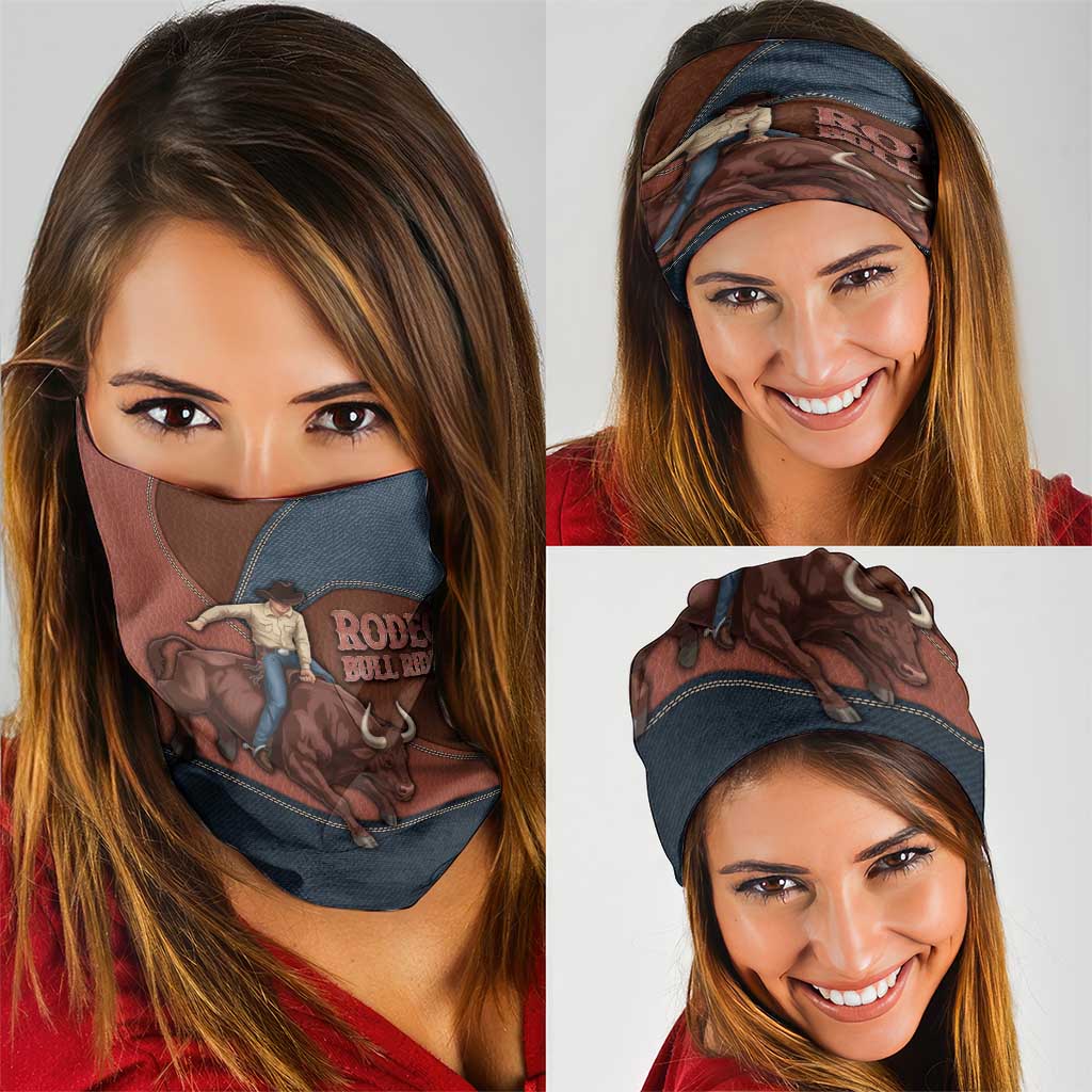 Bull Riding Neck Gaiter Western Cowboy Denim And Leather Effect