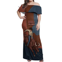 Bull Riding Off Shoulder Maxi Dress Western Cowboy Denim And Leather Effect