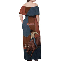 Bull Riding Off Shoulder Maxi Dress Western Cowboy Denim And Leather Effect