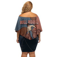 Bull Riding Off Shoulder Short Dress Western Cowboy Denim And Leather Effect