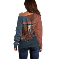 Bull Riding Off Shoulder Sweater Western Cowboy Denim And Leather Effect